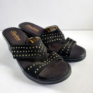 Skechers Women's Black and Gold Studded Sandals Size 9